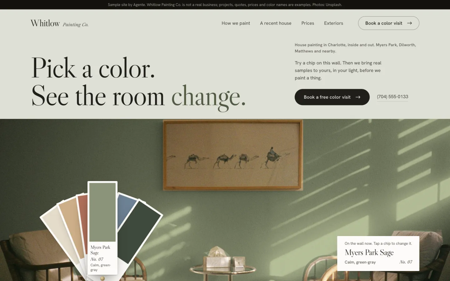 Home page of Whitlow Painting Co., a sample house painting site we designed