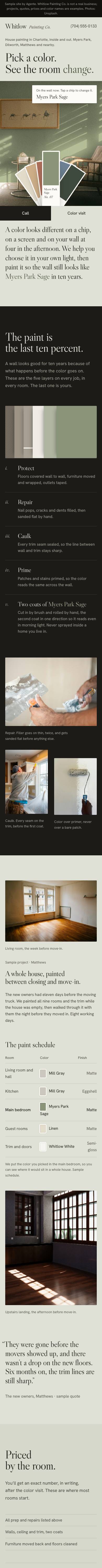 The same painting site on a phone, scrolling